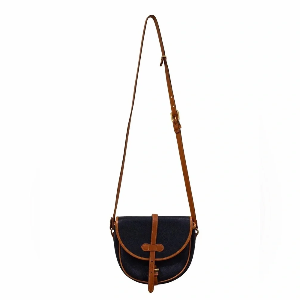 Vintage Dooney & Bourke Overland Crossbody AWL Navy Tan Duck Logo Bag